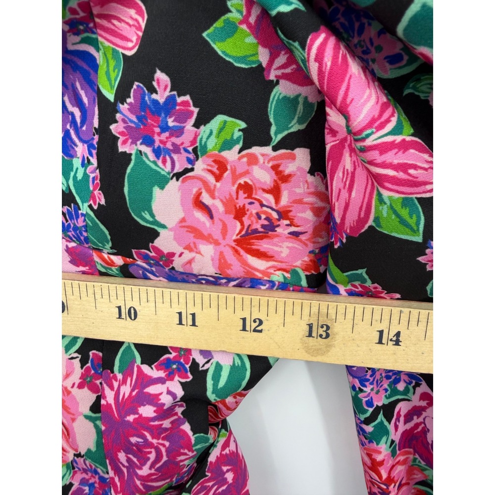 Zara Floral Belted Mini Dress Womens XS Black Pink Puff Sleeve 8812/546/050 - Picture 9 of 9
